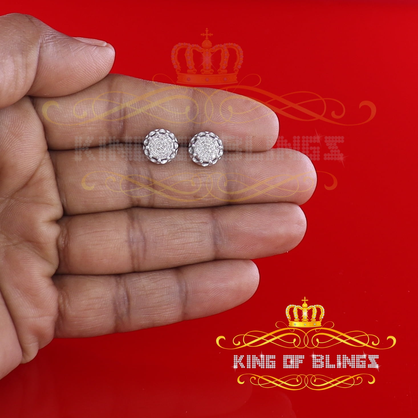 King of Bling's 925 Sterling Silver 0.18ct Diamond For Women's/ Men's White Stud Round Earrings