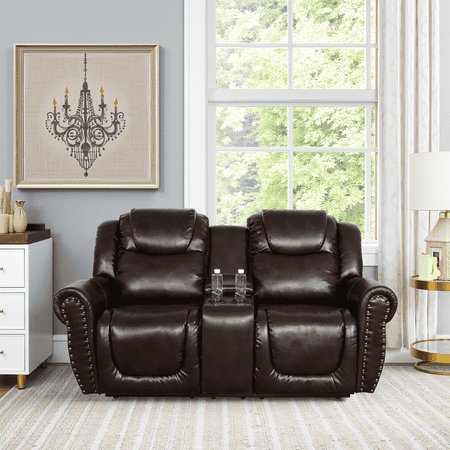 Dovelina MAYEERTY 77  Modern Upholstered Breathing Leather Loveseat Reclining Stylish Business Function Sofa for Living Room，Espresso