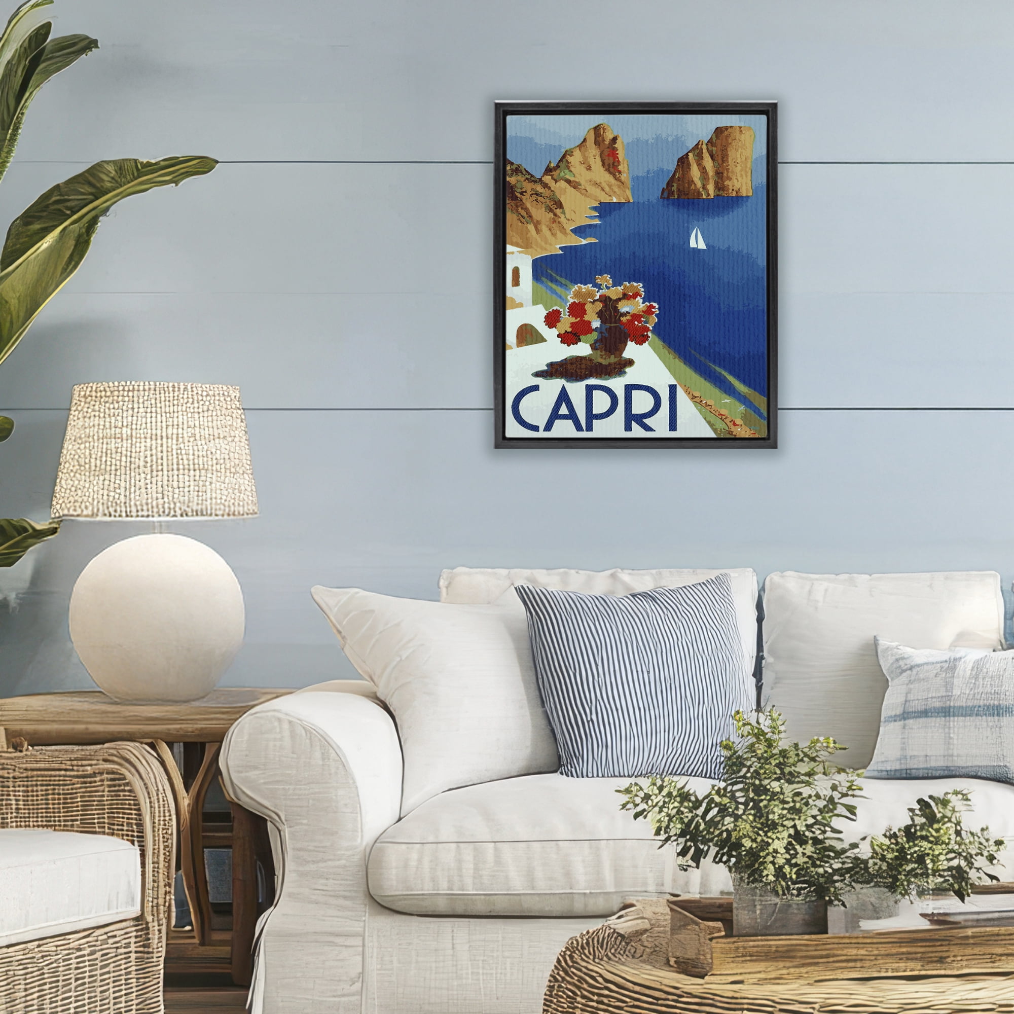 Stupell Industries Capri Island Cliffs Black Framed Floater Canvas Wall Art, design by Lil' Rue