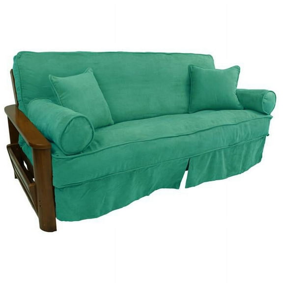 Blazing Needles 9672-CD-MS-EM 8 to 9 in. Solid Microsuede Double Corded Full Futon Slipcover Set with Four Throw Pillows, Emerald - Set of 5