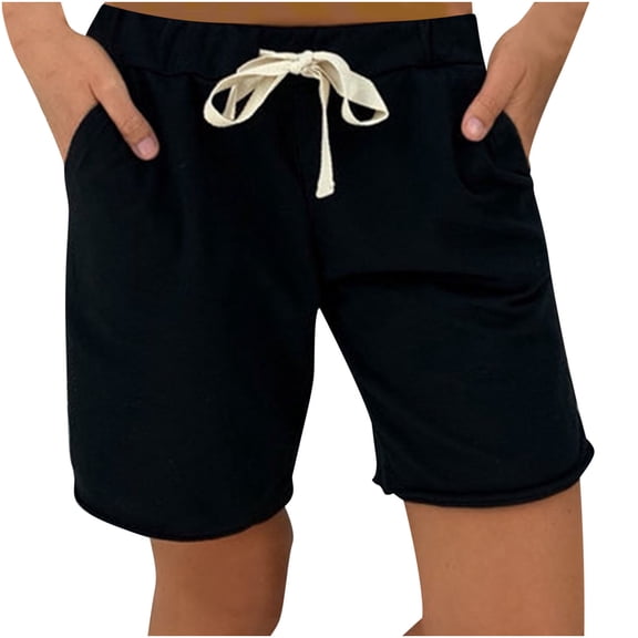 Summer Casual Shorts for Womens Elastic Waist Plus Size Fashion Pocket Solid Color Casual Elastic High Waist Workout Shorts