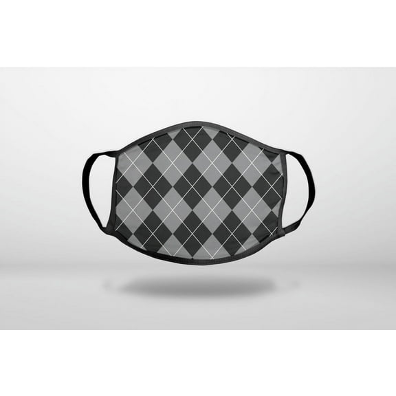 Black Grey White Argyle - 3-Ply Reusable Soft Cloth Face Covering, Unisex, Cotton Inner Layer
