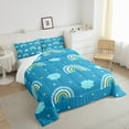 thumbnail image 4 of Rainbow Bedding Set Full Size, Cloud Stars Boho Rainbow Comforter Set Cartoon Galaxy Stars Bed Comforter Set for Bedroom Decor, Teal Blue with 2 Pillowcases, 4 of 6