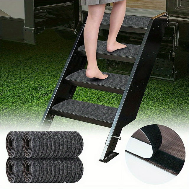 HLONK 4 pack 4-Pack RV Step Covers for Travel Trailers Black Carpet Stair Rug for Camper 19.5x7.5in