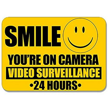 SMALL Smile You're On Camera Video Surveillance Sticker Decal (24 hour cam decal) Size: 3.5 x 5 (Best Surveillance Cameras For Small Business)