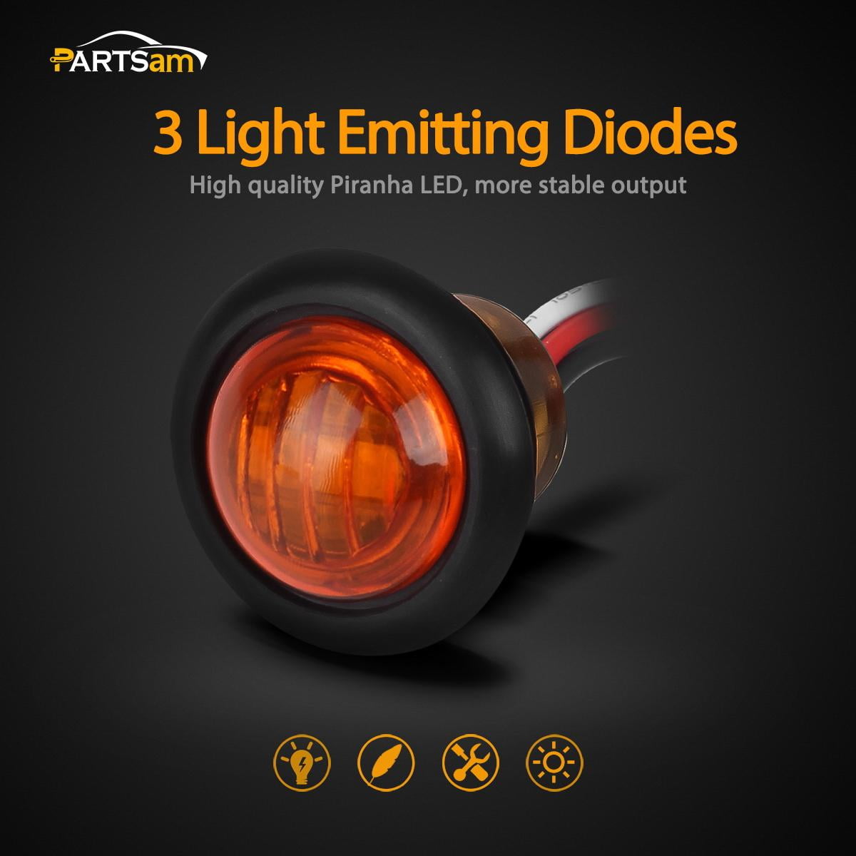 Partsam Pair 3/4 Mini Marker Clearance Light Turn Signal Light 1 Diode Amber Light,3 Wires 