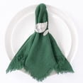 thumbnail image 2 of Ksopiavobs Handmade Cloth Napkins with Fringe Set of 8 Emerald Green Cotton Linen Napkins 18"x18" Rustic Dinner Napkins Bulk for Wedding Party Baby Shower, 2 of 7