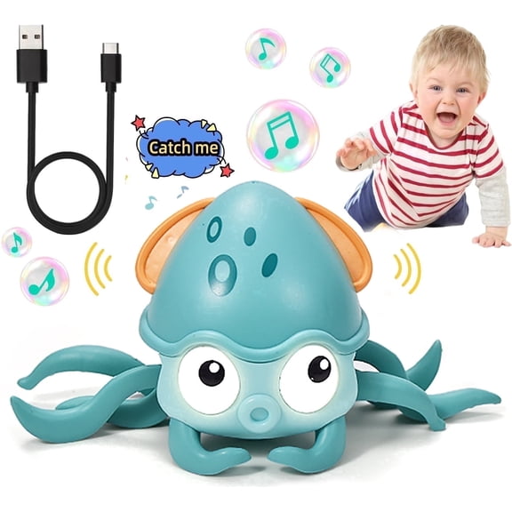 Lvelia Baby Crawling Octopus Toy, Rechargeable Tummy Time Sensory Toy with Music and LED Light, Interactive Gift for Boys Girls 1-8 Years Old