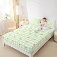 thumbnail image 4 of Homewish Kawaii Cartoon Bowknot Twin Sheet Sets for Girls, Dreamy Green Buffalo Plaid Twin Fitted Sheet, Cute Bow-tie Flat Sheet, Microfiber Bedroom Decor, 3pcs, 4 of 7