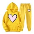 thumbnail image 2 of Feancey Today's Deals Women's Hooded Sweat Suits 2025 Valentines Day Heart Print Y2K Hoodies and Jogger Pants Teen Girl Casual Tracksuit 2 Piece Outfits with Pockets Yellow XL, 2 of 6