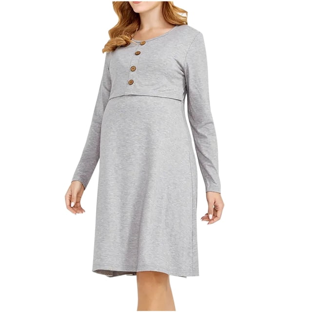 Tranfacy Robe de Maternité à Manches Longues pour Femmes, Robe de Maternité Décontractée, Robe de Maternité d'Allaitement à Manches Longues à Col Rond, Robe d'Accouchement pour l'Allaitement