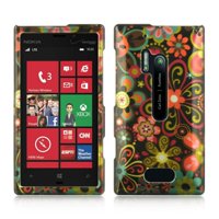 Insten Hard Crystal Skin Back Protective Shell Cover Case For Nokia Lumia 928 - Black Multi Flower