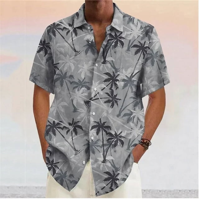 Chemise Décontractée à Manches Courtes Douce Hawaïenne à Col Rabattu Imprimé Noix de Coco pour Hommes Été