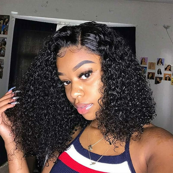 FSTDelivery Black Short Curly Synthetic Human Hair Wigs Lifelike Curly Wigs for Black Women Easy to Use Short Easy Care Black Wig for Adult Party Daily Use