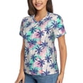 thumbnail image 5 of Yiaed Palm Leaves Print Women's T Shirt V-Neck Short Sleeve Shirt Casual Breathable Tee Summer Tops-Medium, 5 of 5
