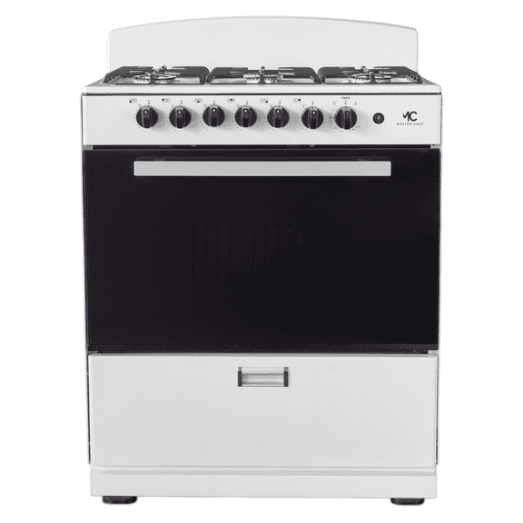 Master Chef - 30" White B Gas Space Saver Range with 4.0 CFT Oven Capacity - Italian SABAF Sealed Burners, 3 Ultra-Fast and 3 Fast – Easy to Clean, Iron Grates, and Cool Knobs CSA Certified