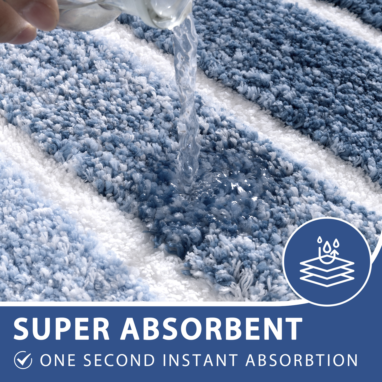 Findosom Bathroom Rugs Set of 3,Absorbent Non-Slip Machine Washable Bath Rugs, Microfiber Quick Dry Bath Mats for Bathroom Floor Tub Shower Bedroom Kitchen,18"x26"+18"x48"+U Shape 20"x24" Blue