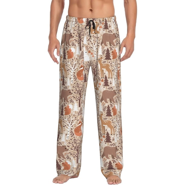 Fotbe Woodland Animals in Neutral Tones Pantalones de Pijama para Hombre, Pantalones de Dormir, Pantalones de Casa con Cintura Ajustable y Bolsillos-Large