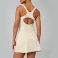 thumbnail image 4 of Kvture Womens Tennis Dress Built in Shorts Square Neck Sleeveless Workout Athletic Mini Skort Dress Golf Summer Outfits Beige, 4 of 6