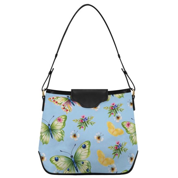 ALAZA Women Hobo Shoulder Handbag Butterfly Floral Print Tote Bag Large Capacity Purse