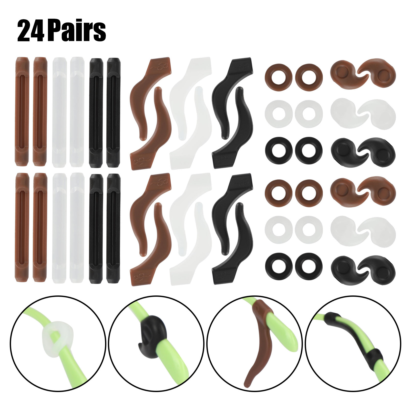 12/24Pairs Silicone Glasses Temple Holders, TSV AntiSlip Eyeglasses