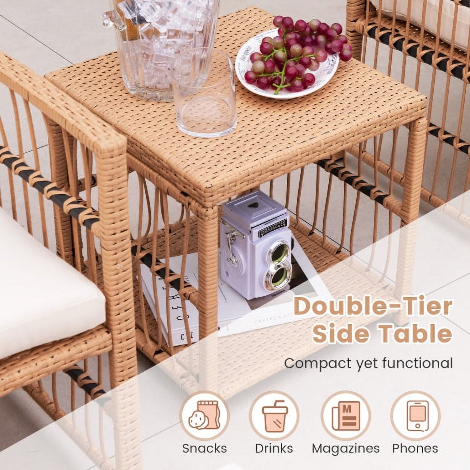 Aimee Lii 5 Pieces Patio Wicker Conversation Set, Outdoor Patio Furniture Set, Natural Aimee Lii 5 Pieces Patio Wicker Conversation Set, Outdoor Patio Furniture Set, Natural
