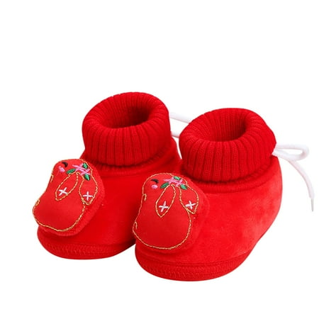 

ZMHEGW Winter Children Toddler Shoes Boys And Girls Floor Shoes Non Slip Plush Warm Comfortable Elastic Band Chinese New Year Style