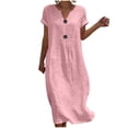 thumbnail image 2 of YuXingFu 100% Cotton Dress Women Maxi Crew Neck Plus Size Womens Dress Short Sleeve Flowy Long Casual Summer Pink S, 2 of 7