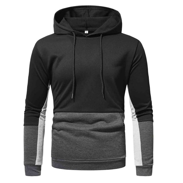 Sudaderas con capucha para hombre Sudadera de manga larga con bolsillo de costura tricolor Pompotops oipoqjl16930