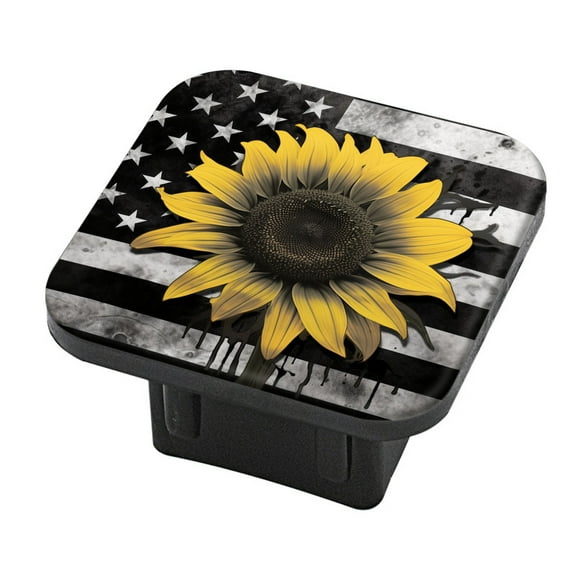 Hitch Cover Fits For 2-Inch Hitch,Sunflower Against A Grunge - Style American Flagrubber Trailer Hitch Cover Tube Plug Insert,Car Exterior Accessories, Receiver Tube Hitch Plug