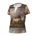 thumbnail image 2 of Naloa Three Horses Oil Painting Print T-Shirts Short Sleeve V Neck Tees for Women Fashion Tops Trendy Lightweight Soft Casual Summer Outfits Clothes, 2 of 5
