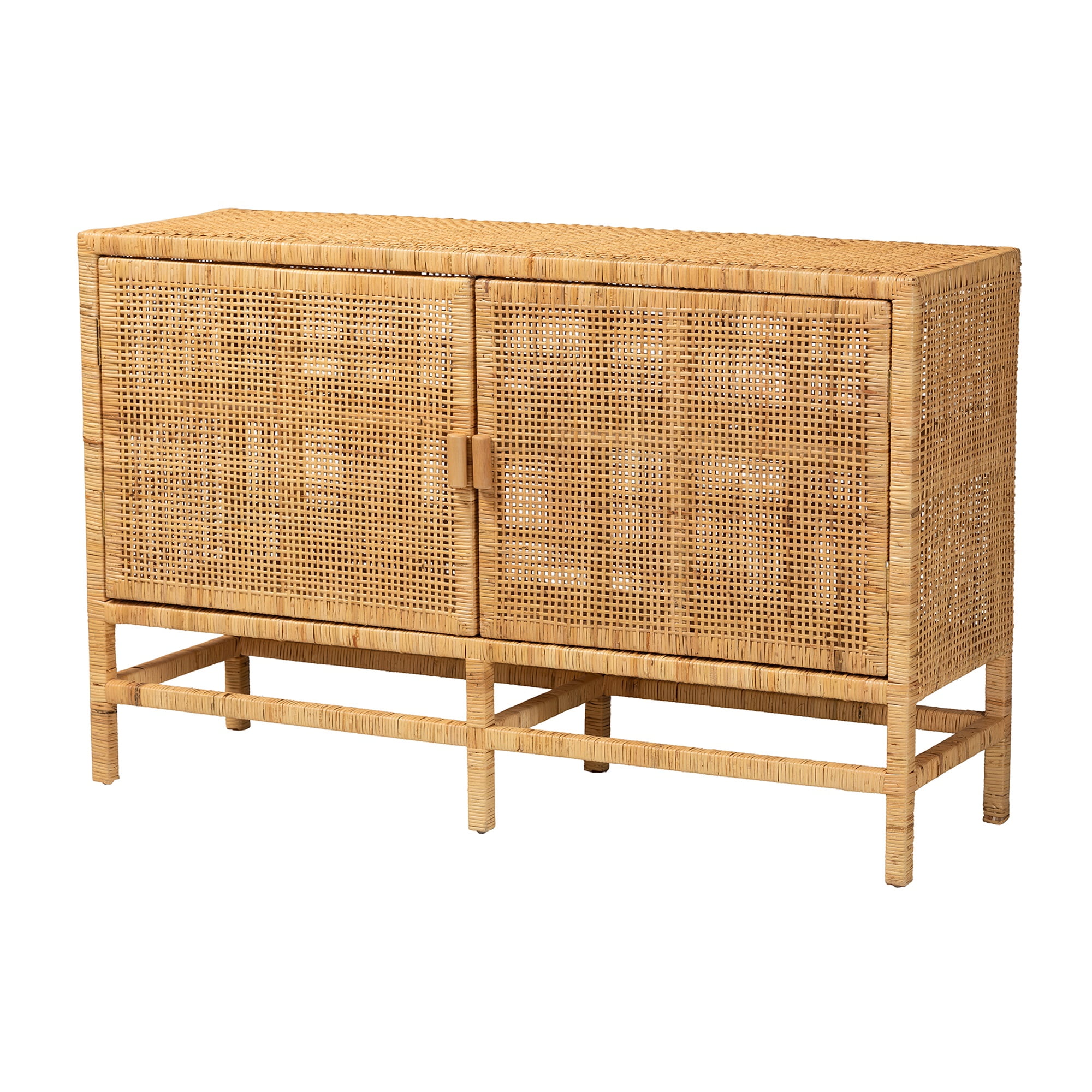 Baxton Studio Vivan Modern Bohemian Natural Brown Rattan and Mahogany Wood Storage