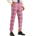thumbnail image 4 of INSPIRE CHIC Plaid Pants for Men's Color Block Slim Fit Flat Front Checked Dress Pants Pink M, 4 of 4