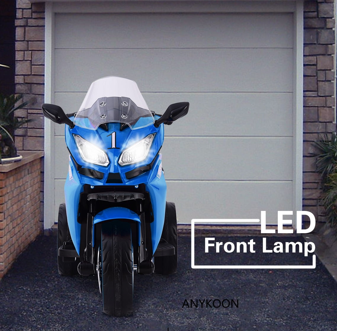 Anykoon 12V Kids Electric Ride On Motorcycle with 3 Light-Up Wheels, Bluetooth Music & LED Lights, Battery Powered Ride On Toy for Ages 3-8, Blue