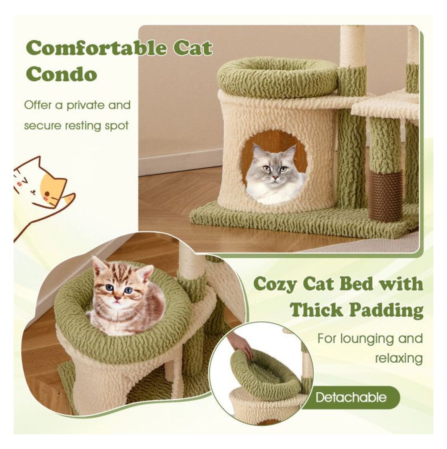 FASCK 38 Inch Tall Aesthetic Kitten Tower, Multi-Level Cat Tree with Condo, Plush Bed & Scratching Posts, Cute Cat Furniture for Indoor Cats