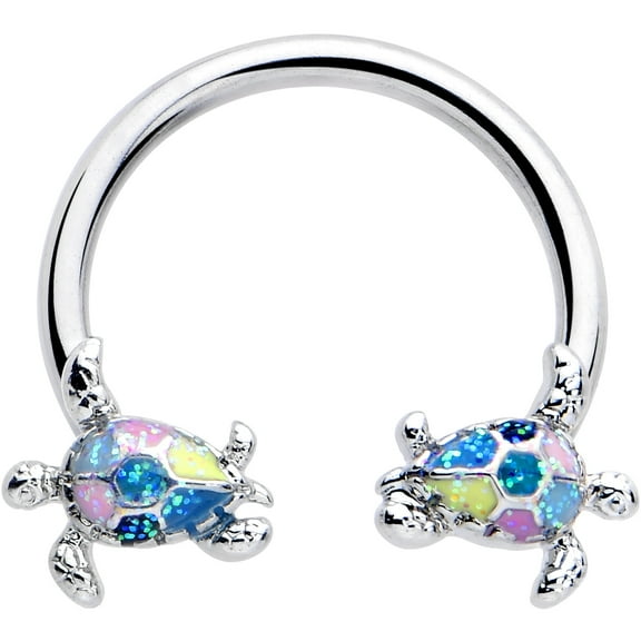 Body Candy 16G 316L Stainless Steel Glitter Turtle Sea Turtle Horseshoe Circular Barbell Curved Barbell Earring Cartilage Septum Ring 3/8