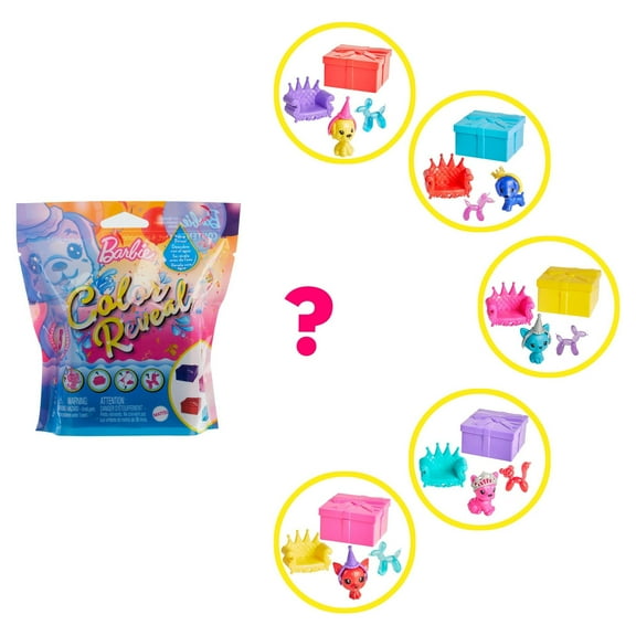 Barbie Color Reveal Pet 5 Surprises with Blue Metallic Coating Doll Playsets
