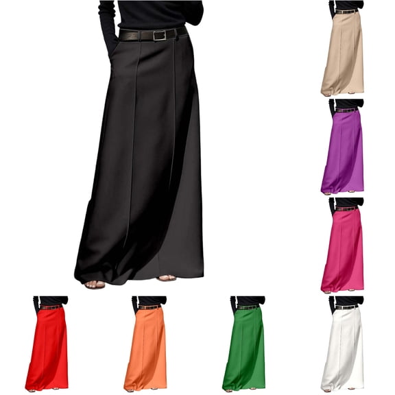 XIAONU Womens Solid Maxi Skirt High Waist Wrap Split Formal Long Skirt With Belt Pockets