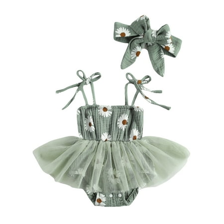 

Nokpsedcb Newborn Infant Baby Girl Clothes Set Daisy Tutu Romper Dress Summer Outfits 2Pcs Green 3-6 Months