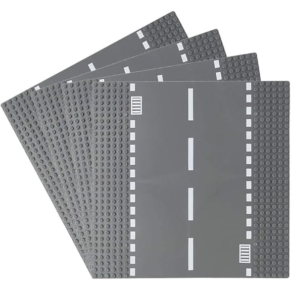 Classic Road Base Plates Straight, Street Town Road Building Set, 25.5 x 25.5 cm Baseplate Compatible with Major Brands Building Bricks(Straight 4 Pieces)