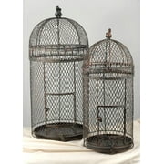 Large Wired Bird Cages (Set of Two) 30in. & 25in. Largest Cage 30in. Tall x 13.5 Wide /Smaller Birdcage 25in. Tall x 10.5in. Wide /Grey Metal