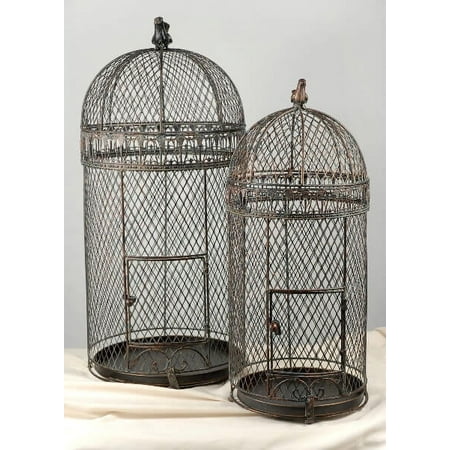 Large Wired Bird Cages (Set of Two) 30in. & 25in. Largest Cage 30in. Tall x 13.5 Wide /Smaller Birdcage 25in. Tall x 10.5in. Wide /Grey Metal