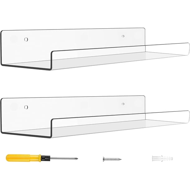 Estantes Acrílicos Transparentes para Almacenamiento de Pared, Estantes Flotantes Acrílicos de 38cm montados en la Pared, estantes de Pared de repisa para el Dormitorio, baño, Cocina, 4 Pzas