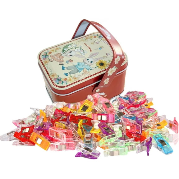 Sewing Clips for Fabric and Quilting 100 Pcs with Tin Box,Sewing Notions Assorted Colors for Craft