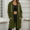 thumbnail image 2 of Lumtrix Long Hoodies for Women Fall 2025 Soft Oversized Fleece Hooded Sweatshirts Solid Color Comfort Zip Up Jackets with Pockets Army Green S, 2 of 5