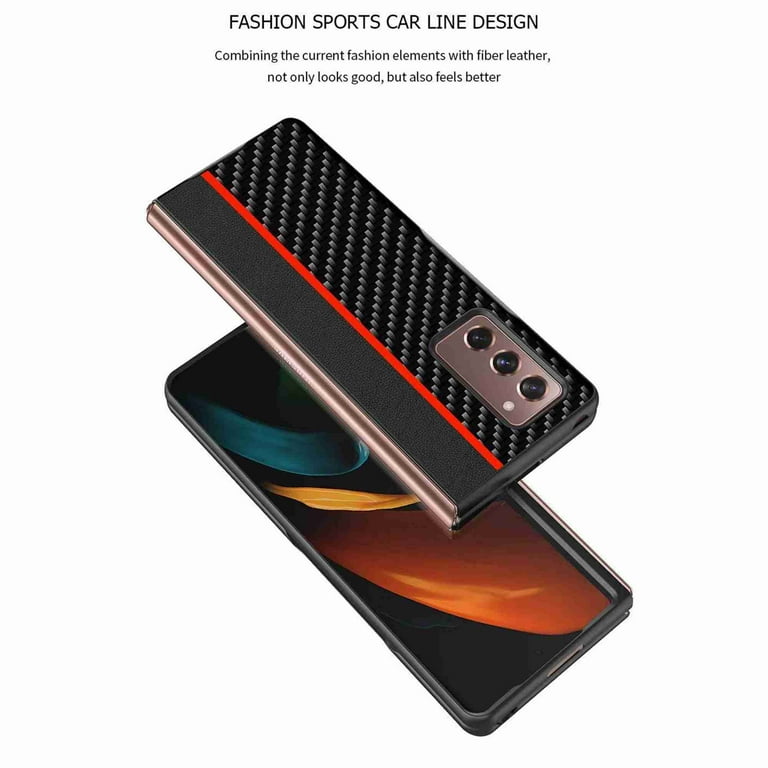 Dteck Samsung Galaxy Z Fold Case, Carbon Fiber Texture Leather