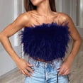thumbnail image 4 of HomeGardon Women Shirts Women's Sexy Strapless Feather Tulle Crop Top Elegant Mesh Pleated Tube Tops Off Shoulder Bustier for Party Clubwear Y2K Navy,S-XXL, 4 of 8