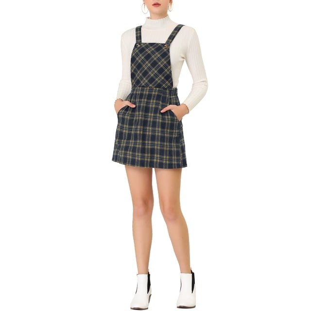 INSPIRE CHIC Robe à Bretelles Décontractée pour Femme à Imprimé à Carreaux à Bretelles Ajustables Jaune TG