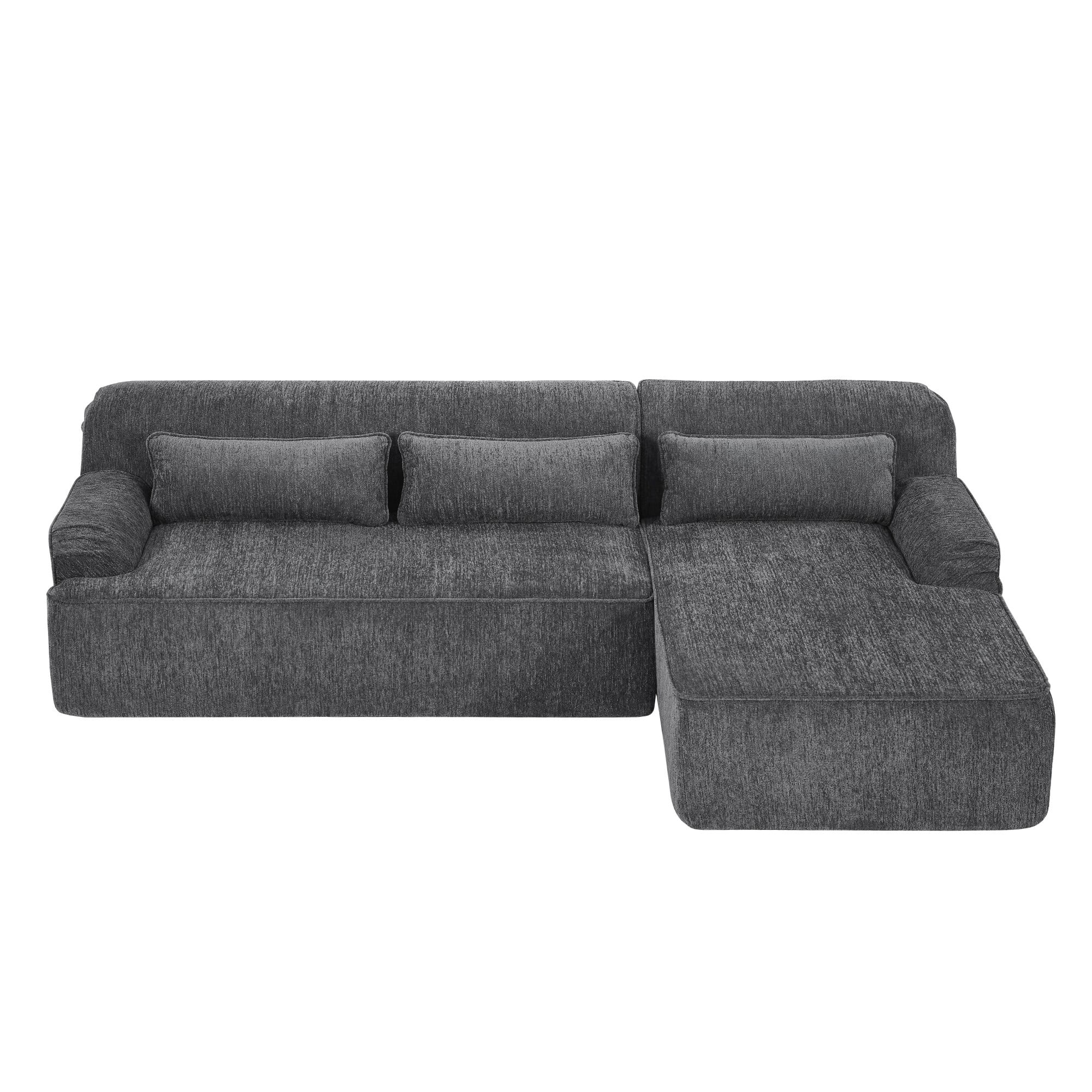 DEALTOPS Convertible L-Shaped Sectional Sofa with Right Chaise – Chenille & Foam Material, Storage Pockets, Gray