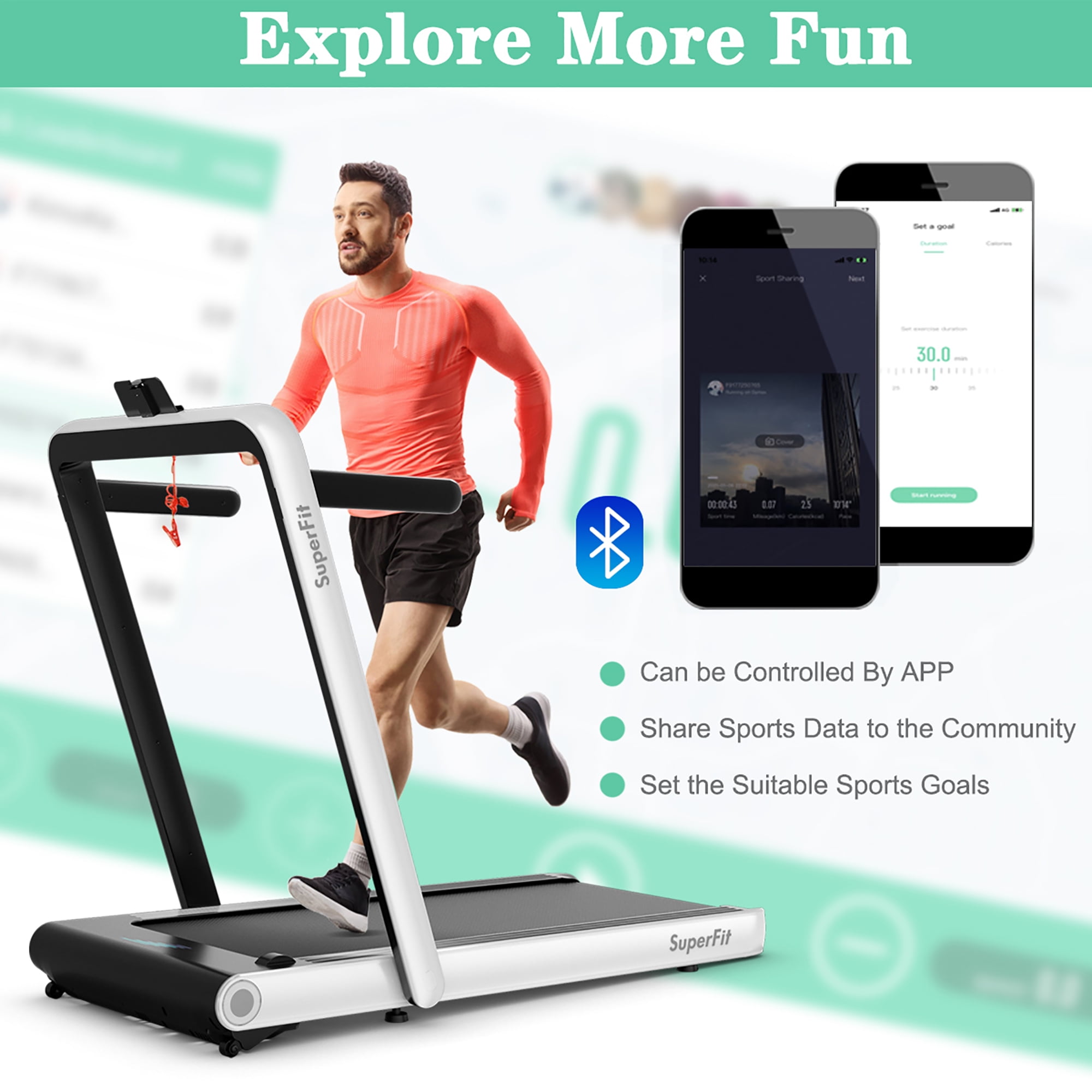 Costway 4.75HP 2 In 1 Folding Treadmill W/Remote APP Control White